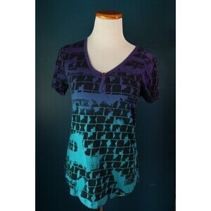 Fox Racing Y2K Women's Fitted Henley Ombre Grunge Logo Short Sleeve Top Small